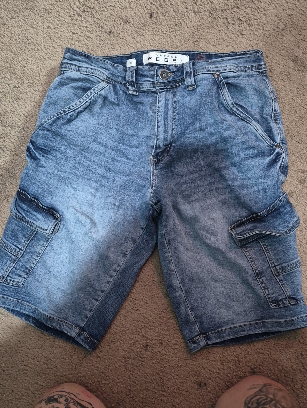 rebels Men's Light Blue Denim Cargo Shorts